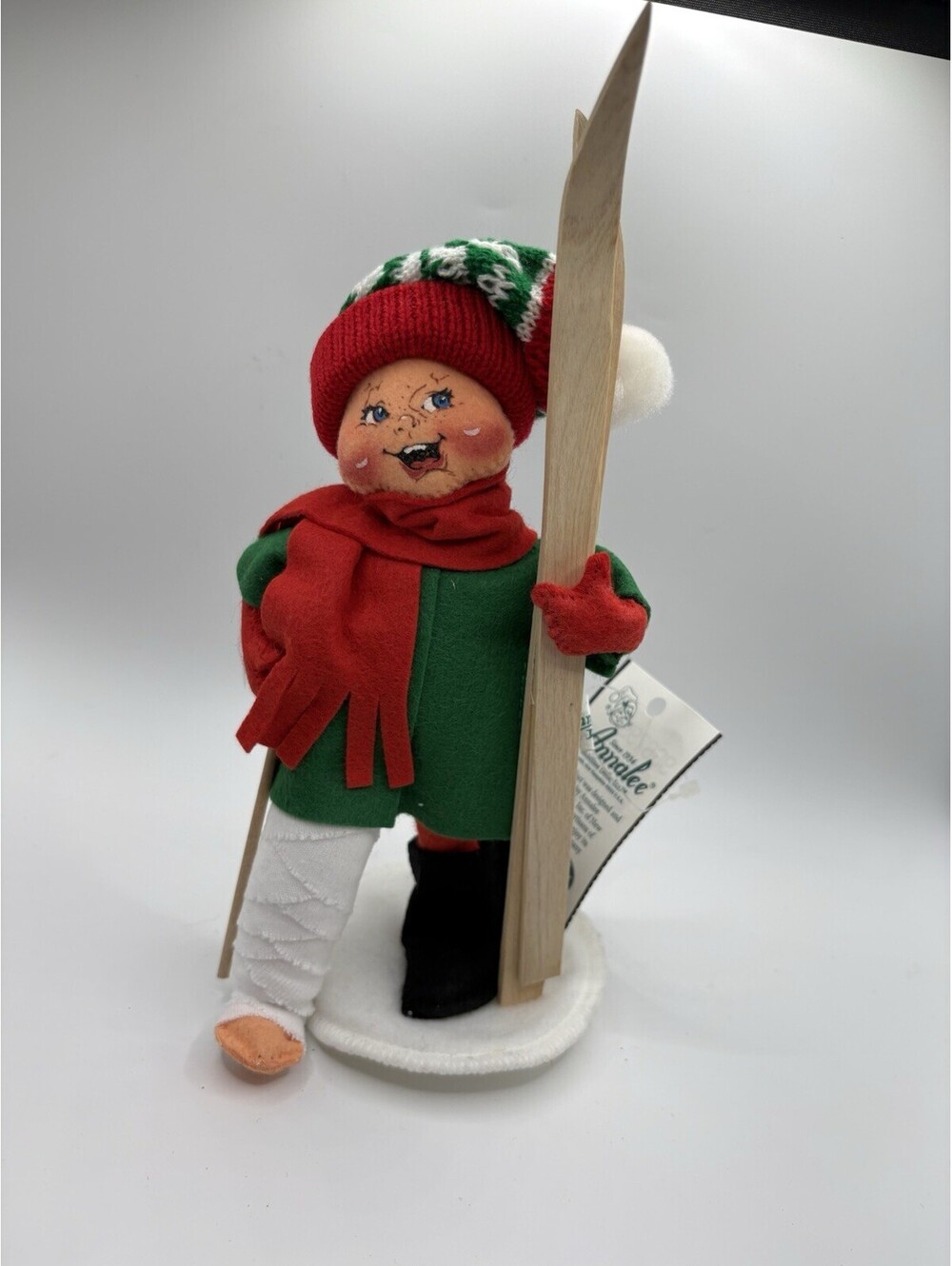 Annalee Mobilitee Dolls 7" Apres Ski Elf Boy Broken Leg Skis 1999-2000 VTG NWT